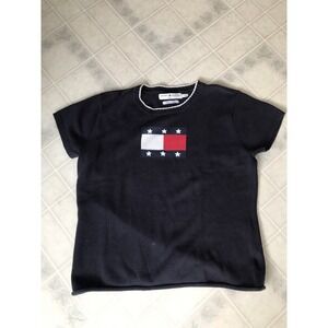 Vintage Tommy Hilfiger Sweater Women's Size XL Short Sleeve 1990's Flag Front